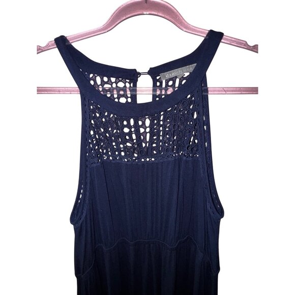 Daniel Rainn Navy Blue Sleeveless Maxi Dress Large Crochet Stretch Boho Classic‎ - Picture 3 of 7